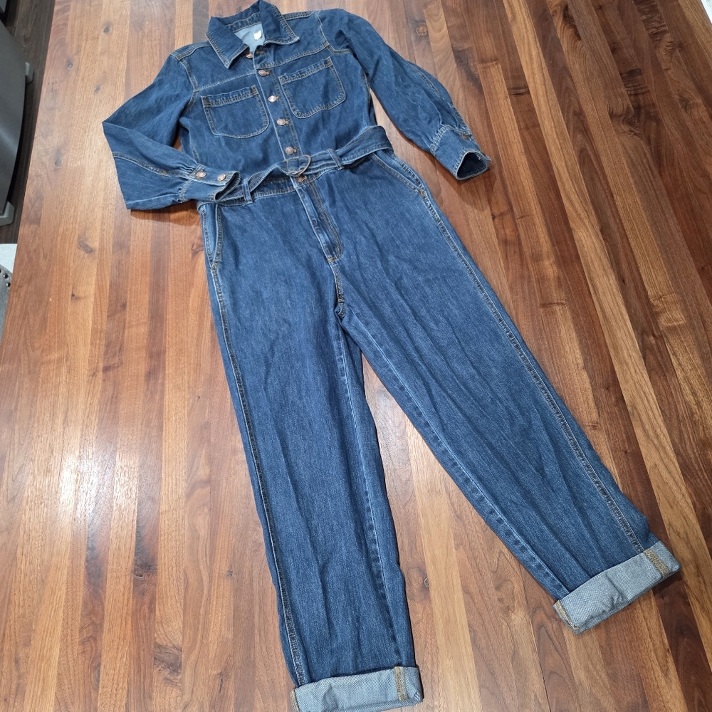 Happy X Nature By Kate Hudson Denim Jumpsuit Belted Waist Size Small
